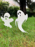 2pcs Halloween Ghost Metal Yard Sign, Funny Metal Decor, Spooky Outdoor Garden Decor Set, Witch Design Metal Stake, Metal Ghost Yard Art