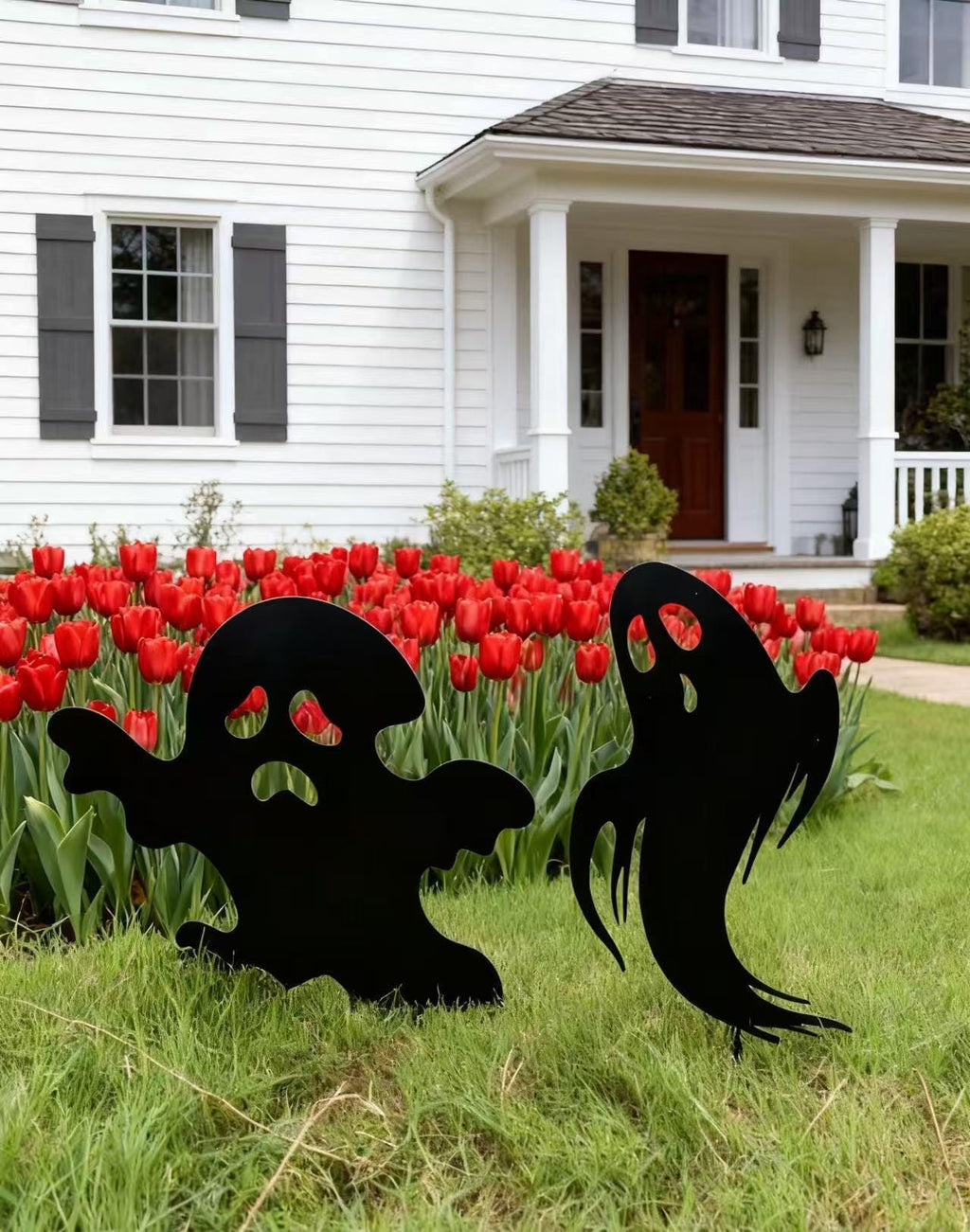 2pcs Halloween Ghost Metal Yard Sign, Funny Metal Decor, Spooky Outdoor Garden Decor Set, Witch Design Metal Stake, Metal Ghost Yard Art