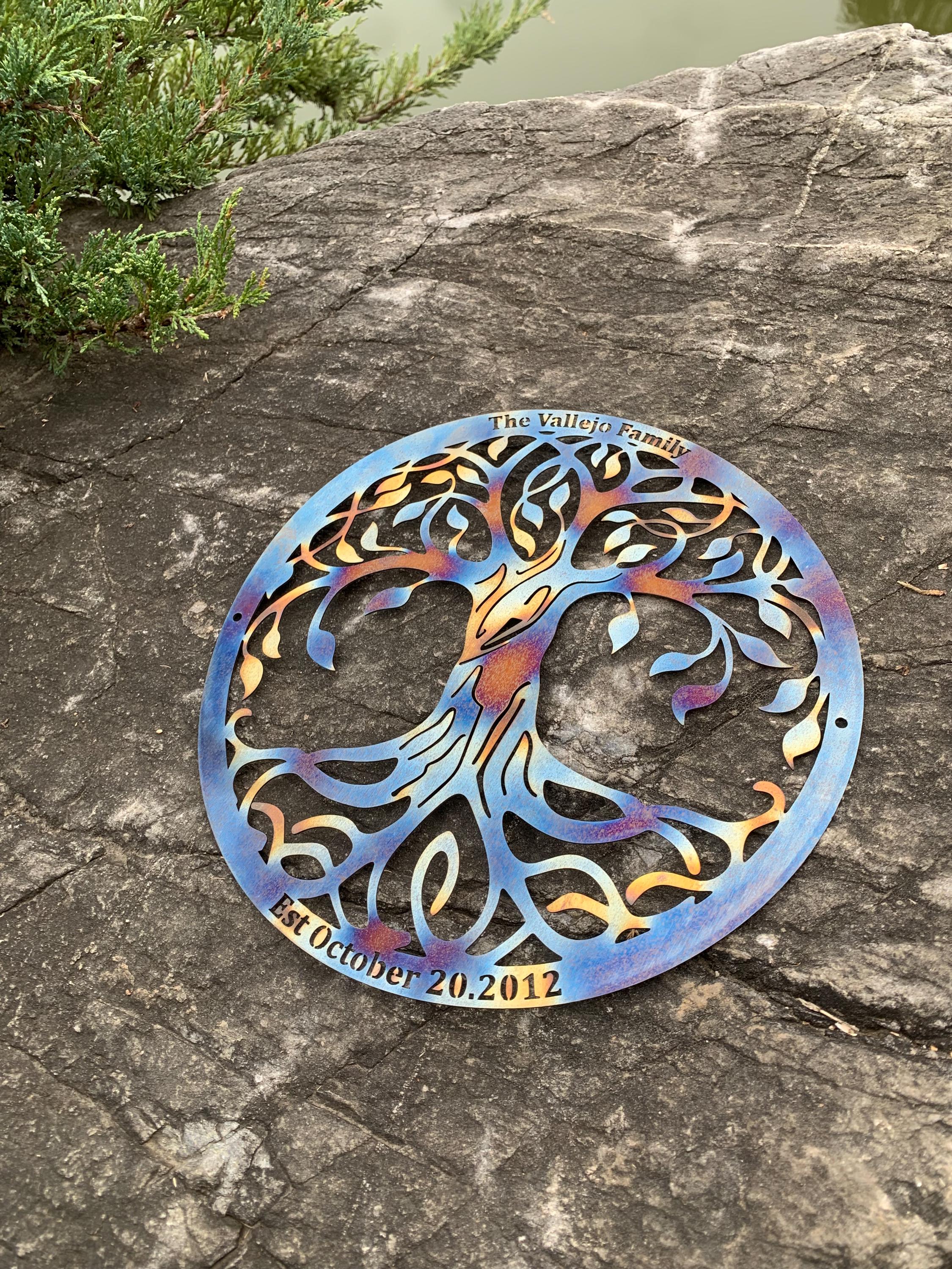 10th Anniversary Gift, Custom Wedding Tree of Life Metal Sign, Colorful Metal Wall Decor, Heat Colored Metal Wall Art, Metal Tree Yard Decor