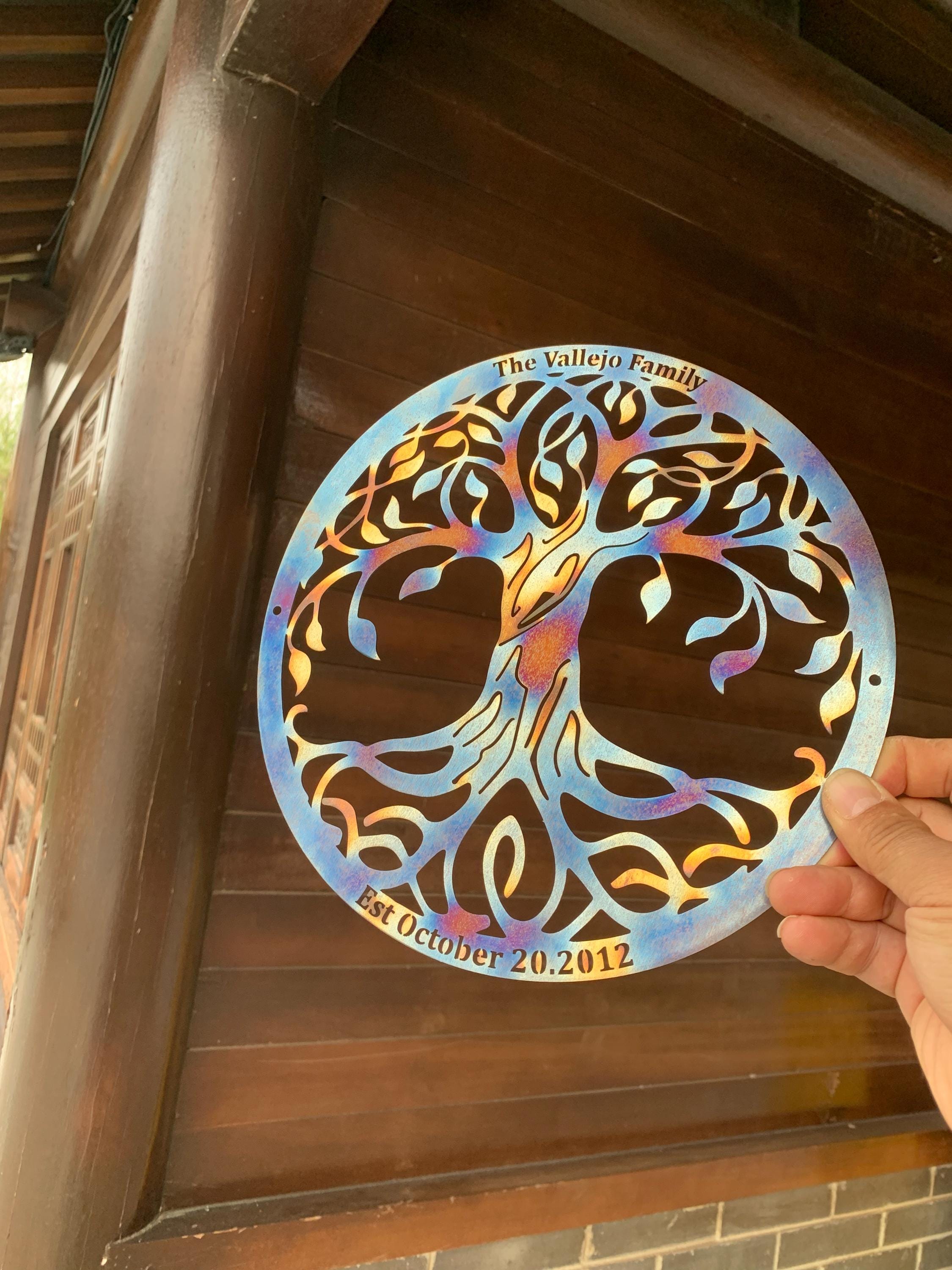 10th Anniversary Gift, Custom Wedding Tree of Life Metal Sign, Colorful Metal Wall Decor, Heat Colored Metal Wall Art, Metal Tree Yard Decor