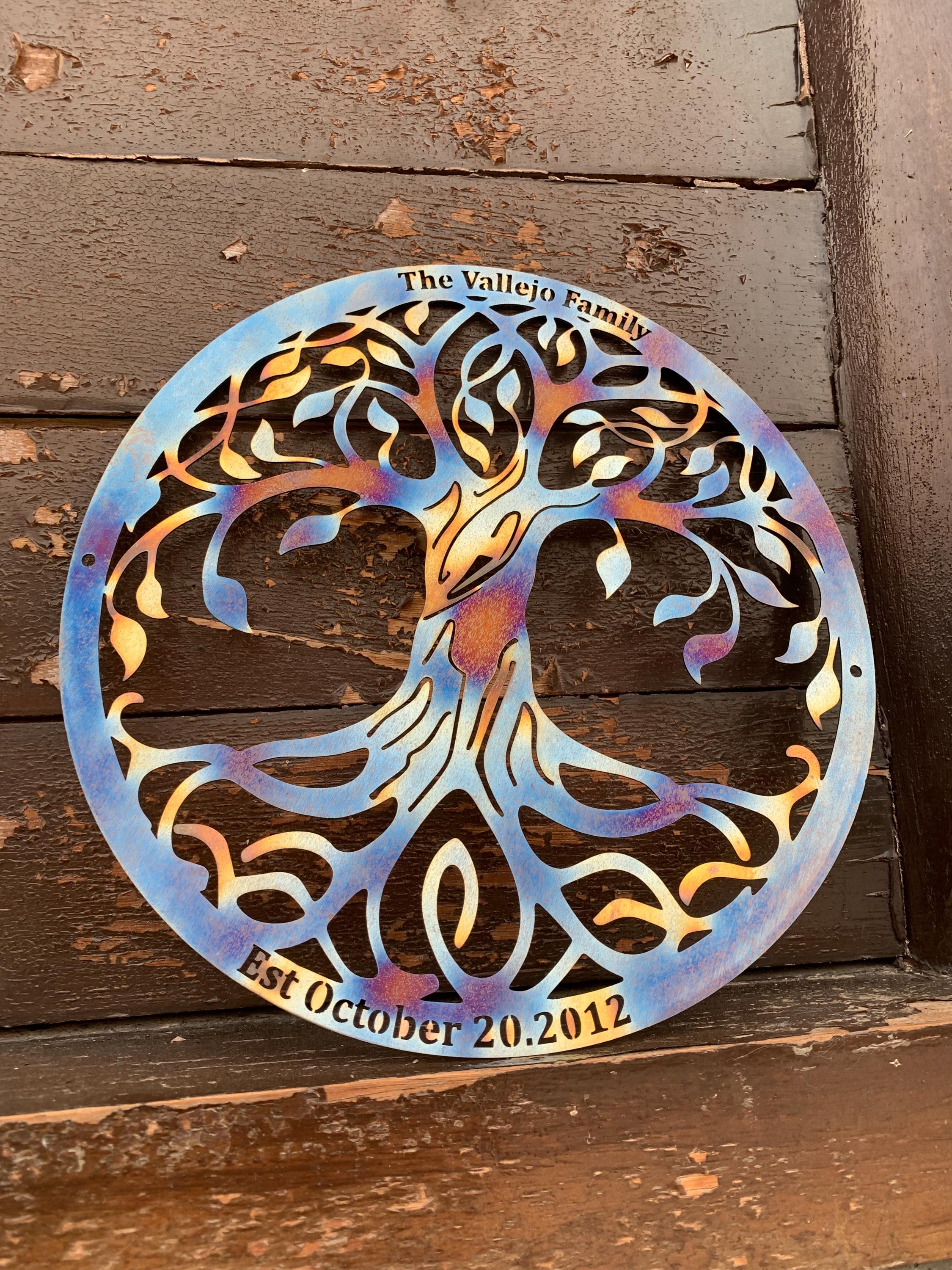 10th Anniversary Gift, Custom Wedding Tree of Life Metal Sign, Colorful Metal Wall Decor, Heat Colored Metal Wall Art, Metal Tree Yard Decor