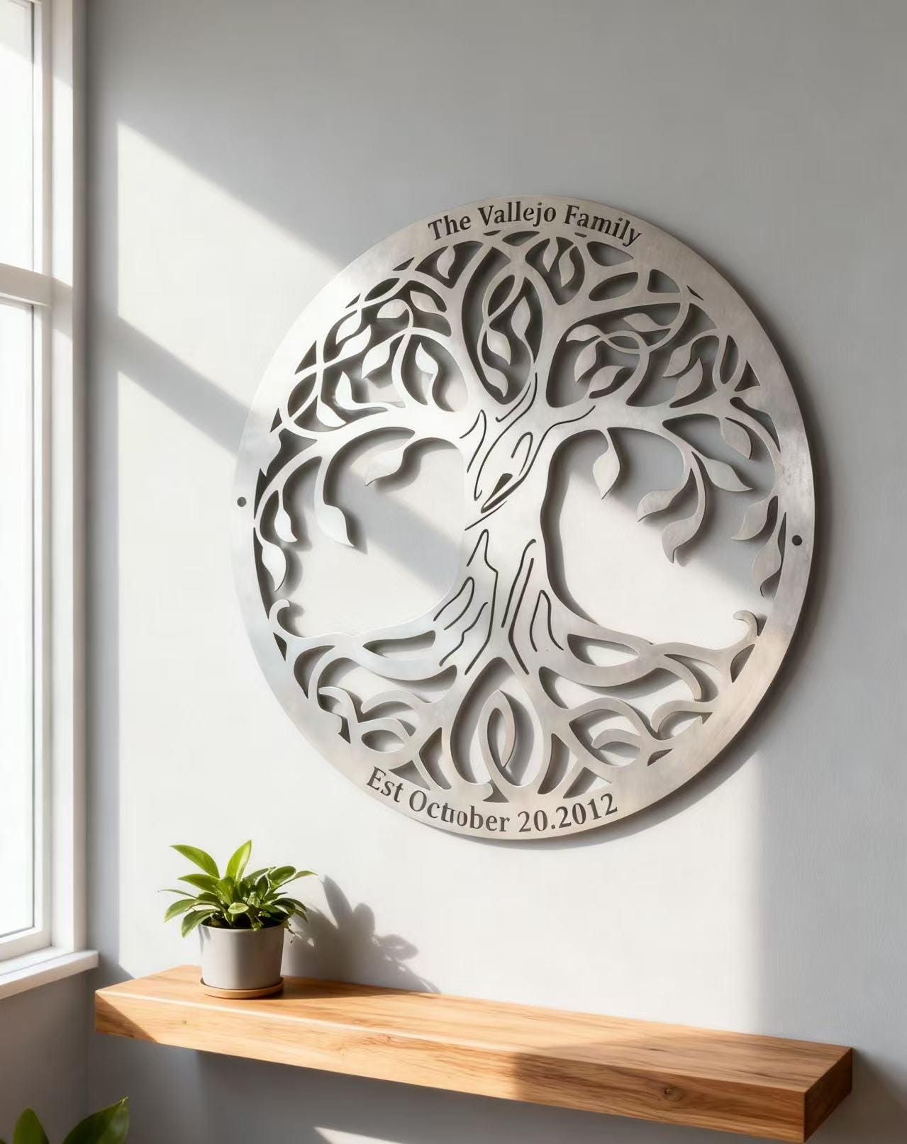 10th Anniversary Gift, Custom Metal Tree of Life, Tree of Life Wall Art, Brushed Silver Metal Tree Sign, Outside Yard Decor, Home Decor