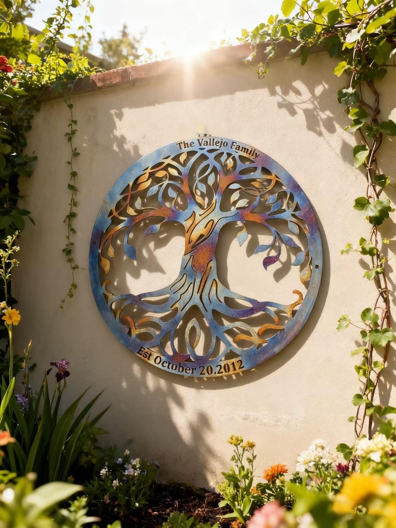 10th Anniversary Gift, Custom Wedding Tree of Life Metal Sign, Colorful Metal Wall Decor, Heat Colored Metal Wall Art, Metal Tree Yard Decor