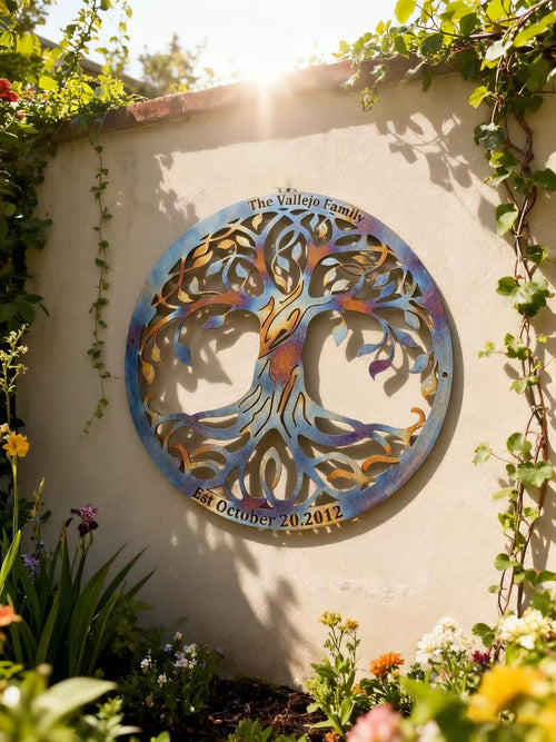 10th Anniversary Gift, Custom Wedding Tree of Life Metal Sign, Colorful Metal Wall Decor, Heat Colored Metal Wall Art, Metal Tree Yard Decor