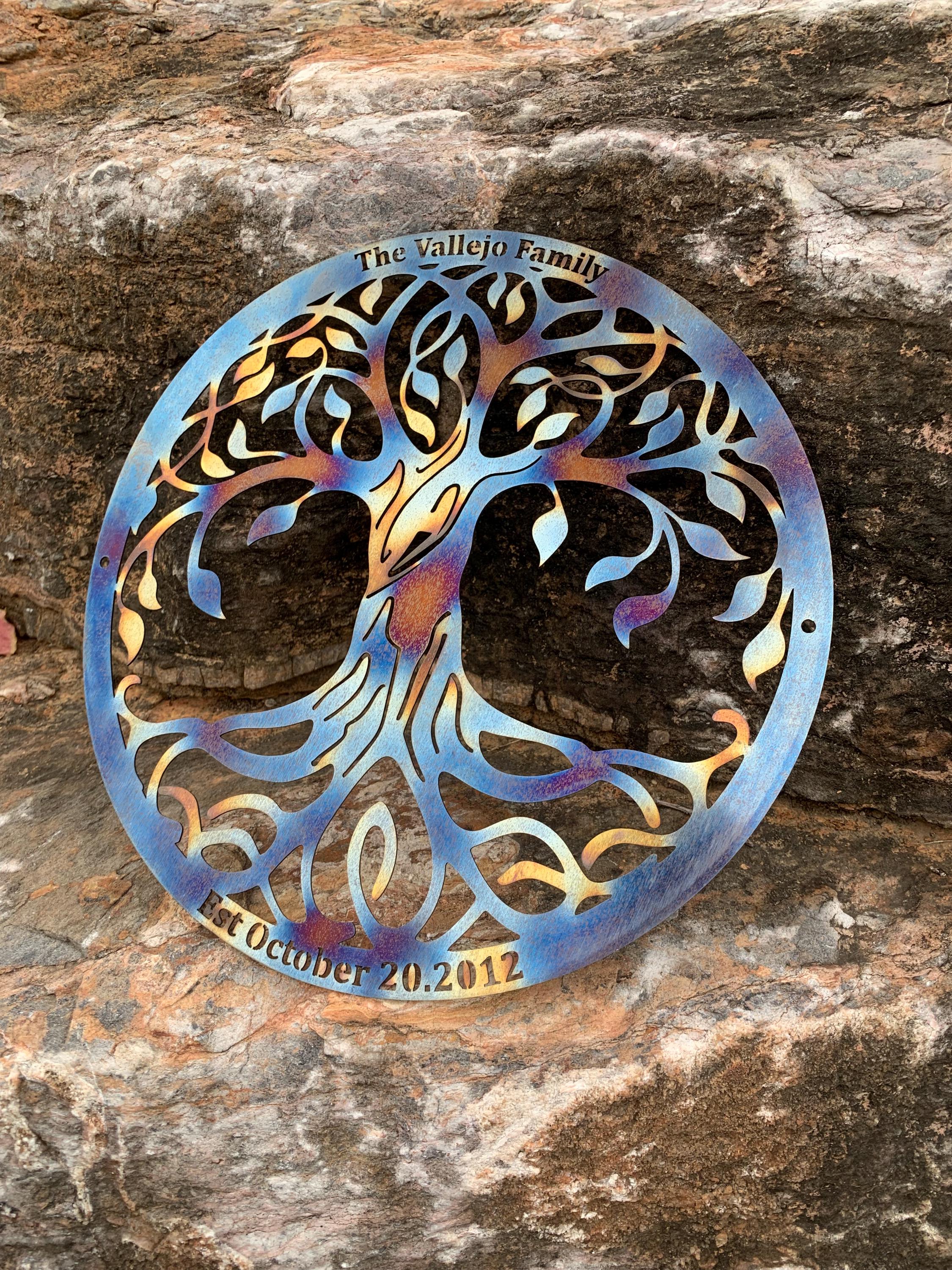 10th Anniversary Gift, Custom Wedding Tree of Life Metal Sign, Colorful Metal Wall Decor, Heat Colored Metal Wall Art, Metal Tree Yard Decor